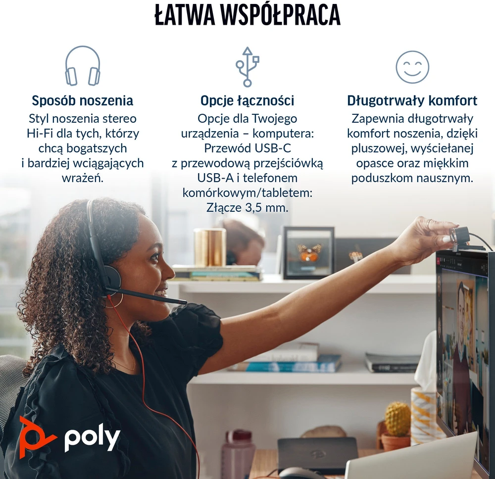 HP Poly „Poly Blackwire 3325 Stereo“ „Microsoft Teams“ sertifikuotos „USB-C“ ausinės + 3,5 mm kištukas + „USB-C/A“ adapteris