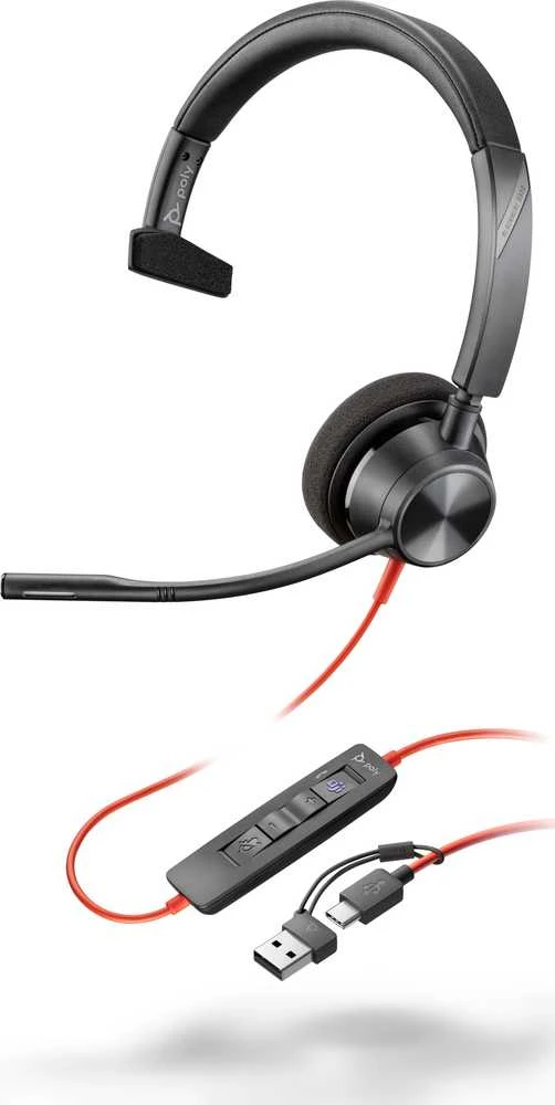 Ausinės HP POLY Blackwire 3310 Microsoft Teams sertifikuota ausinė + USB-C/A adapteris TAA
