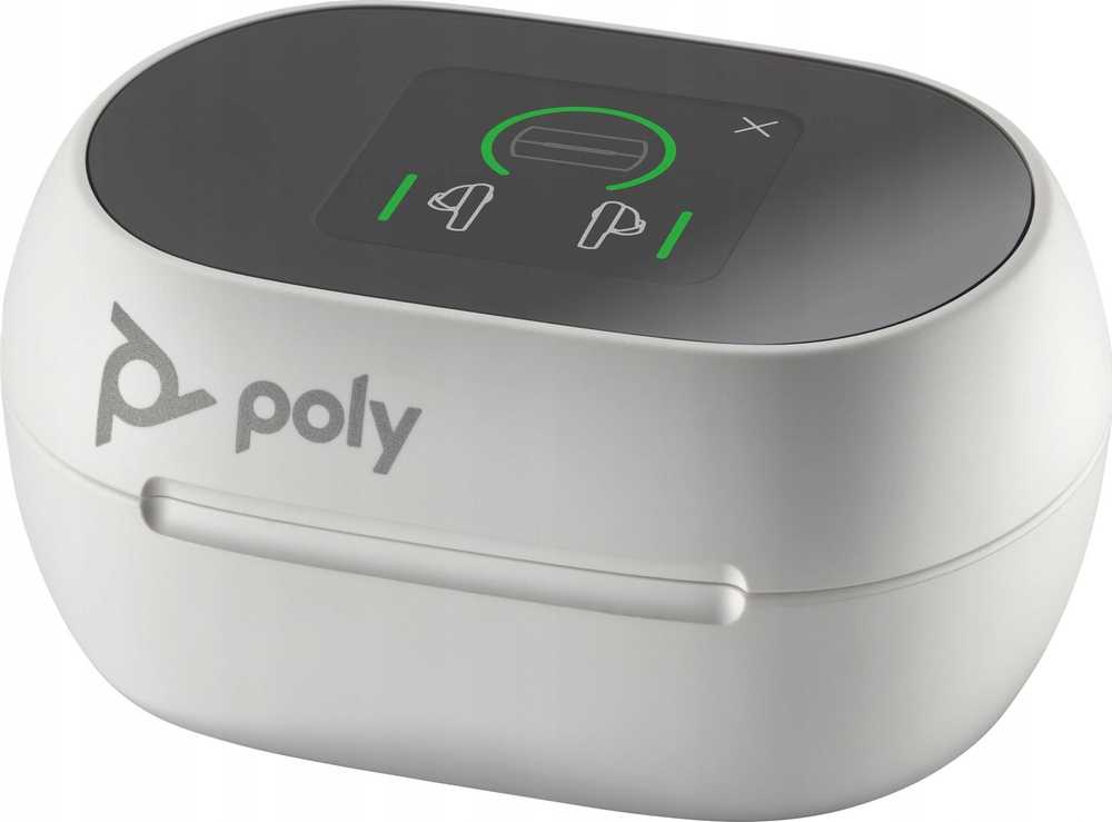 Hewlett Packard (HP) „Poly Voyager Free 60+“ „Bluetooth“ ausinės, BT700 USB-A adapteris, lietimui jautrus įkrovimo dėklas, baltos