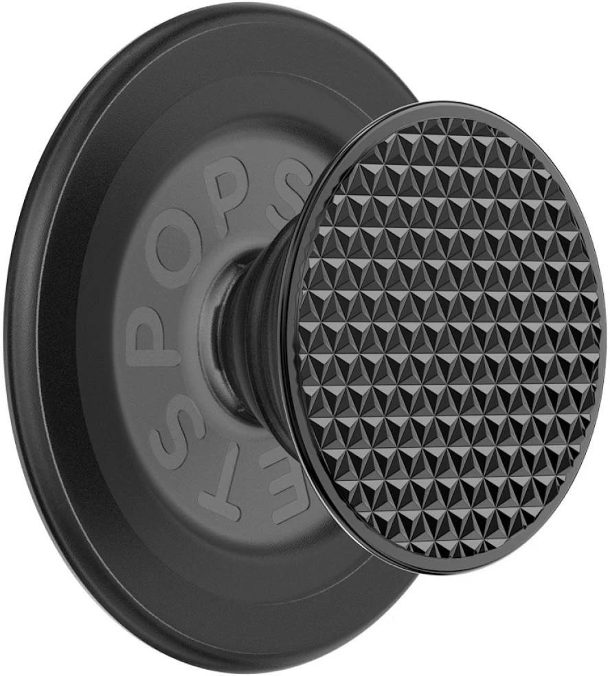 PopSockets Round Aluminum Triangle Knurl Grip MagSafe telefono laikiklis ir stovas, juodas