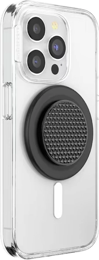 PopSockets Round Aluminum Triangle Knurl Grip MagSafe telefono laikiklis ir stovas, juodas