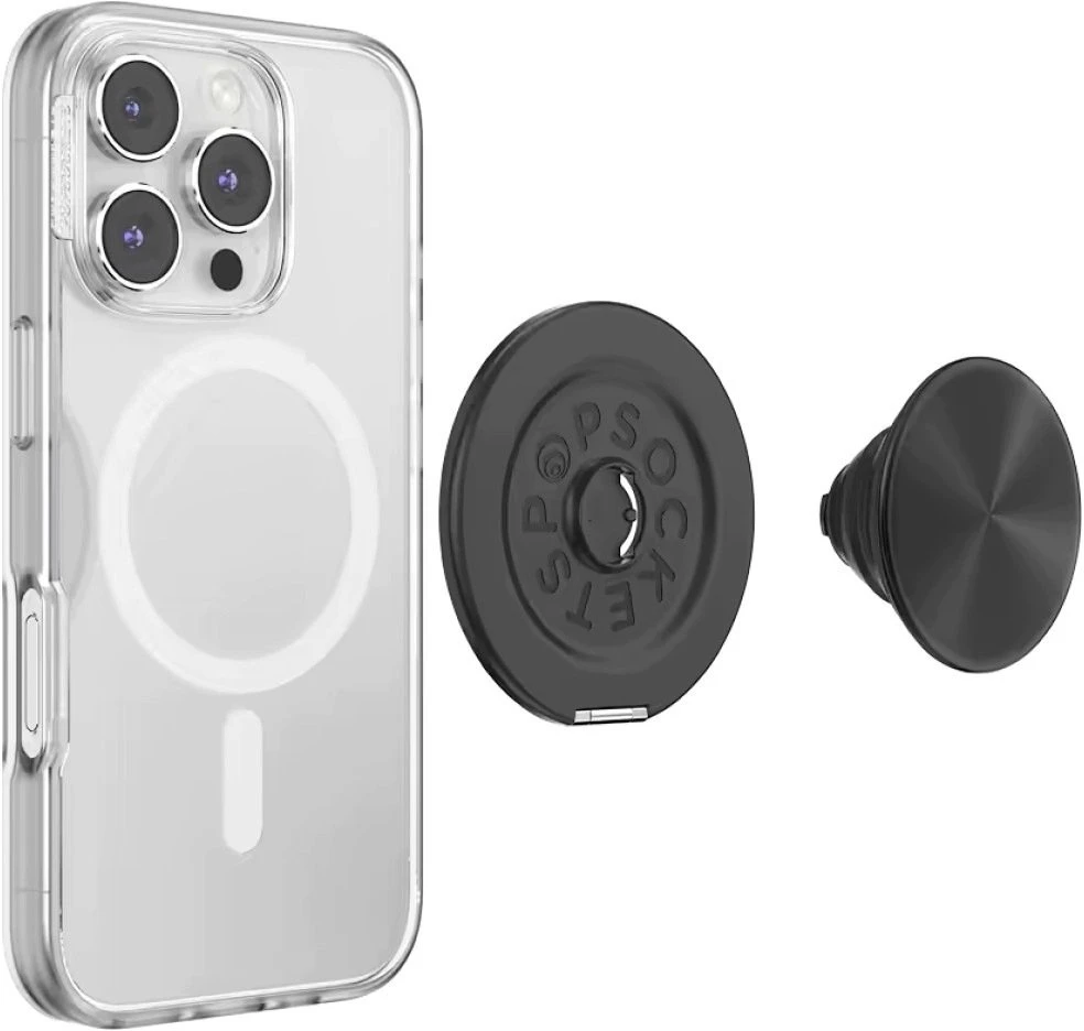 „PopSockets“ aliuminio radialinis „MagSafe“ telefono laikiklis ir stovas, juodas