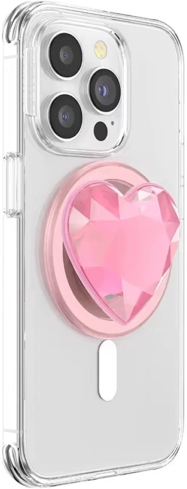 „Popsockets Crystal Heart Grip MagSafe“ telefono laikiklis ir stovas, rožinis