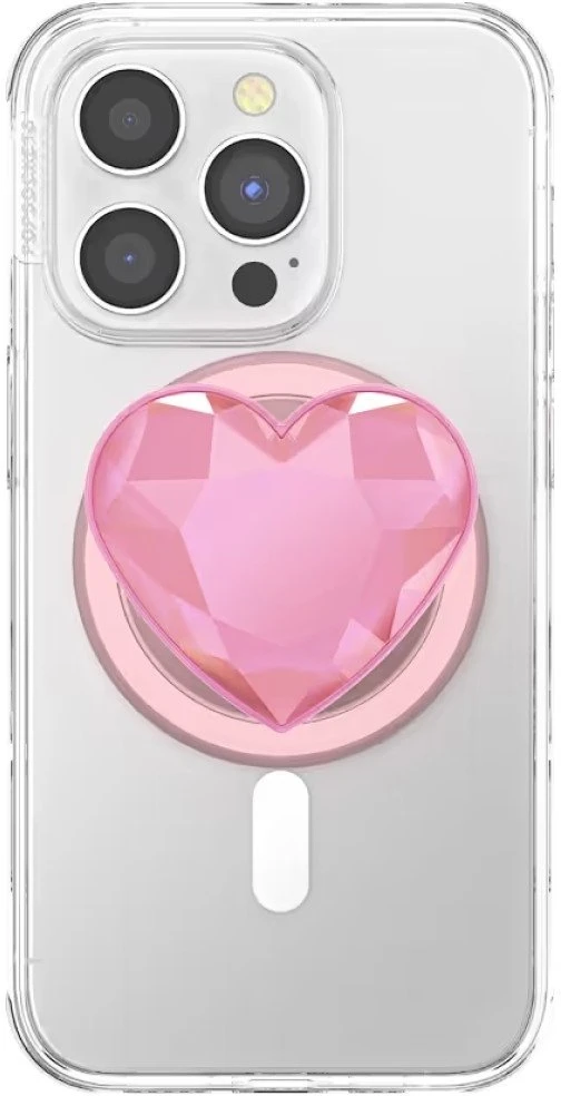 „Popsockets Crystal Heart Grip MagSafe“ telefono laikiklis ir stovas, rožinis