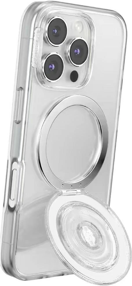„PopSockets Kick-Out Grip“ blizgučiais aprūpintas „MagSafe“ telefono laikiklis ir stovas