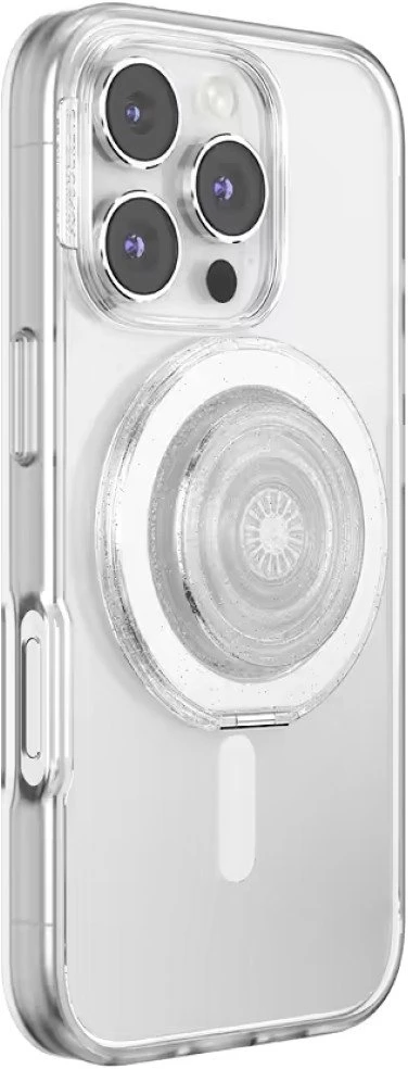 „PopSockets Kick-Out Grip“ blizgučiais aprūpintas „MagSafe“ telefono laikiklis ir stovas
