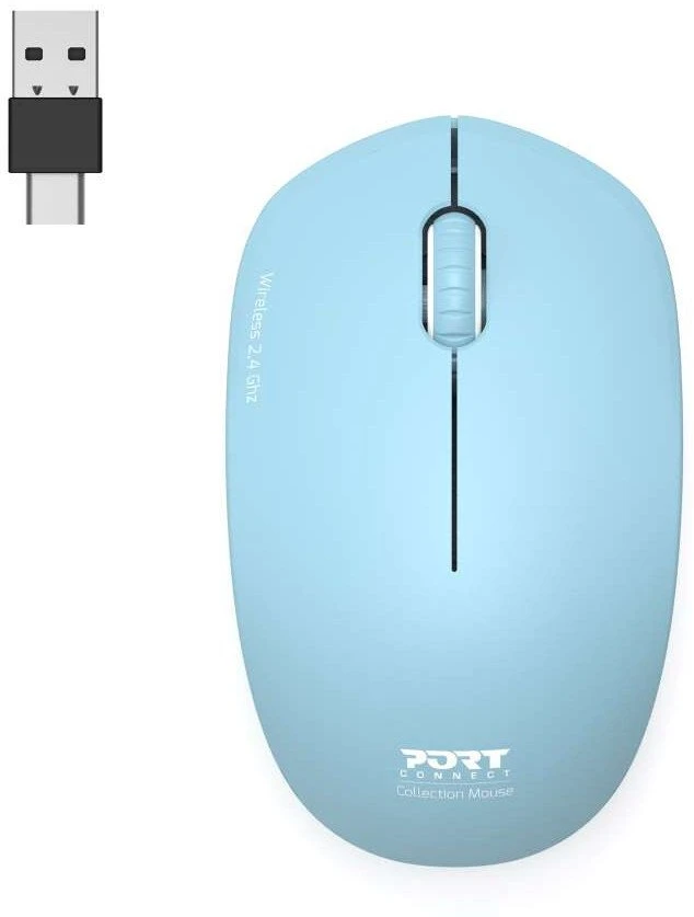 Pelė „Port Designs PORT CONNECT“ laidas COLLECTION, USB-A ir USB-C adapteris, 2.4Ghz, 1600DPI, Azur
