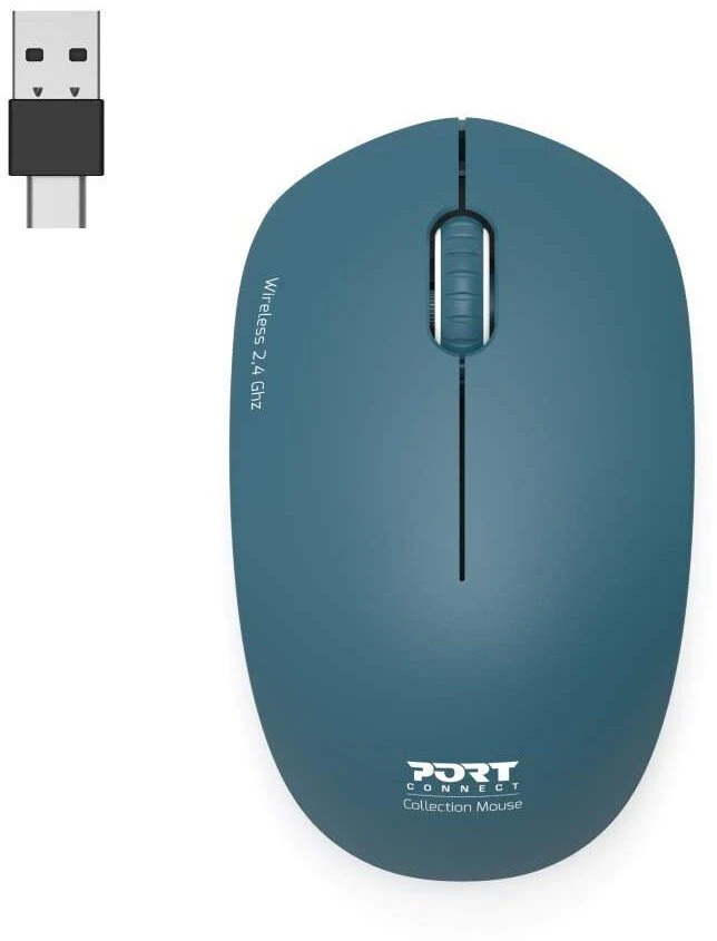 Port Designs „PORT CONNECT“ belaidė kolekcijos pelė, USB-A ir USB-C adapteriai, 2,4 GHz, 1600 DPI, „Saphir“