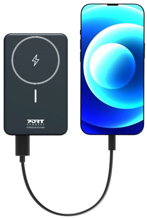 Port Designs PORT CONNECT | Išorinė USB-C baterija PD, belaidis Qi2 | 10000 mAh | Mėlyna