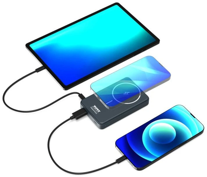 Port Designs PORT CONNECT | Išorinė USB-C baterija PD, belaidis Qi2 | 10000 mAh | Mėlyna