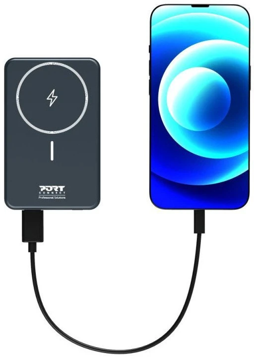 Port Designs PORT CONNECT | Išorinė USB-C baterija PD, belaidis Qi2 | 10000 mAh | Mėlyna