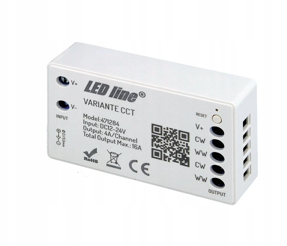 Sieninis šviestuvas Port Designs LED valdiklis, 12-24V, 4x4A, CCT, Wi-Fi TUYA VARIANTE +RF, LED LINE