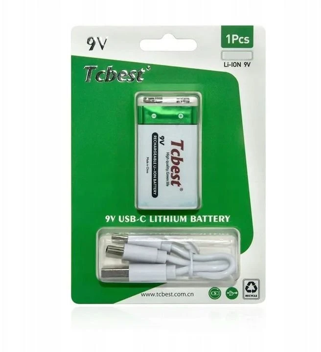 Port Įkraunamas ličio jonų akumuliatorius 9v R9 1000mah įkrovimo prievadas USB-C tipo C Tcbest / USB-C 9v