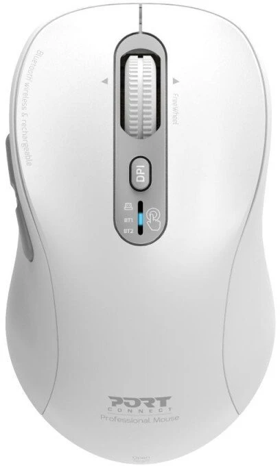 „Port Designs PORT CONNECT EXPERT“, „Bluetooth“ ir 2,4 GHz belaidė įkraunama pelė, USB-C, Baltas