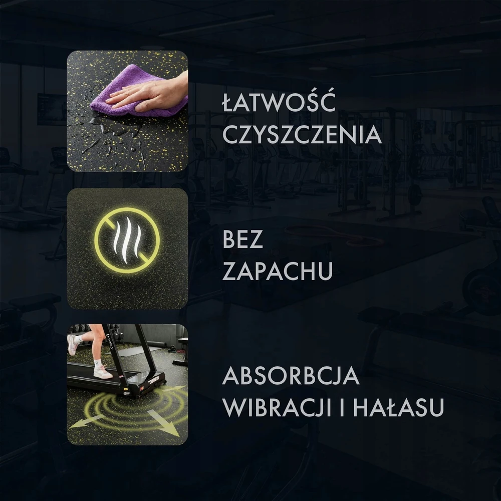 HMS POS35 PODŁOGA GUMOWA POD SPRZĘT FITNESS Z WYPUSTKAMI Juodas/Geltonas HMS