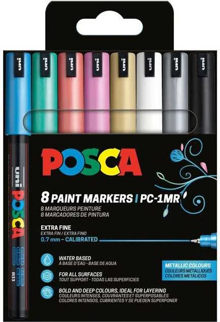 Posca - PC1MR - Ypač ploni rašikliai - Metalinės spalvos, 8 vnt. (401653)