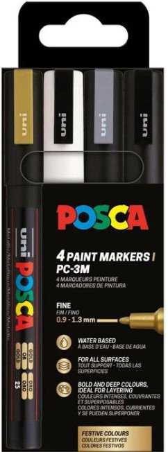 Posca POSCA PC-3M 4stk (Guld,Hvid,Sølv,Sort)
