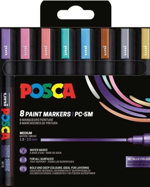 Posca - vidutinio galiuko rašikliai - metalizuotos spalvos, 8 vnt. (401668)