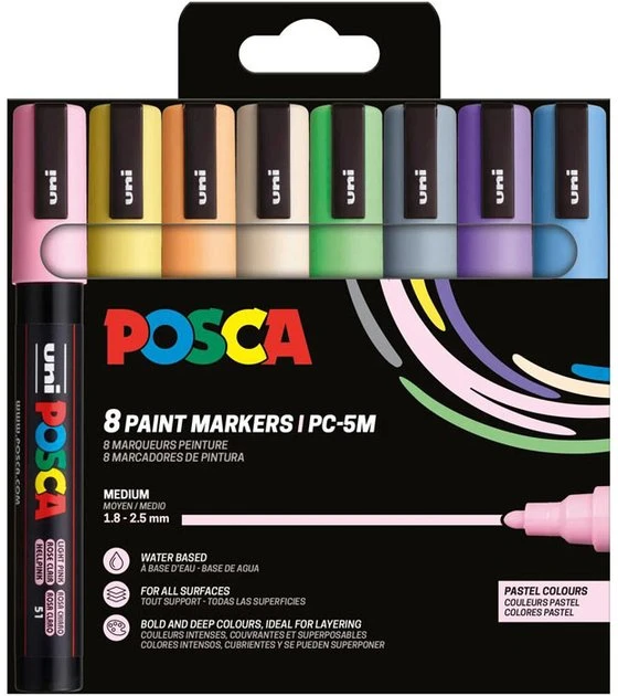 Posca - vidutinio galiuko rašikliai - pastelinės spalvos, 8 vnt. (401669)