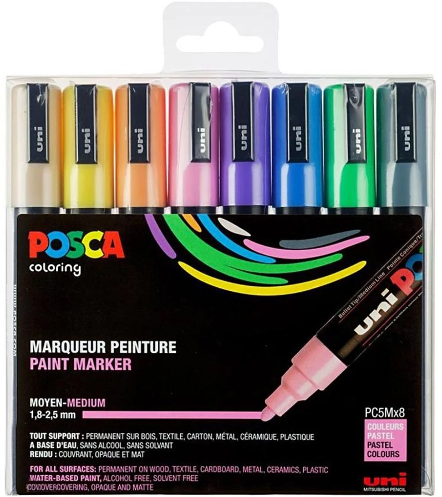 Posca - vidutinio galiuko rašikliai - pastelinės spalvos, 8 vnt. (401669)