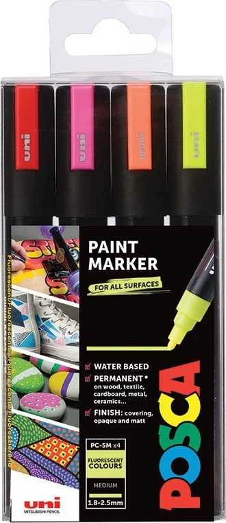 Posca - PC5M - vidutinio galiuko rašiklis - neoninės spalvos, 4 vnt.