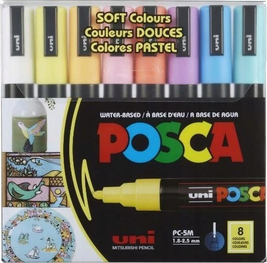 „Posca“ – PC1MC – „Extra Fine Bullet Tip“ rašiklis – švelnios spalvos, 8 vnt