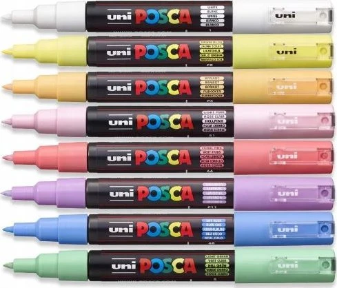 „Posca“ – PC1MC – „Extra Fine Bullet Tip“ rašiklis – švelnios spalvos, 8 vnt