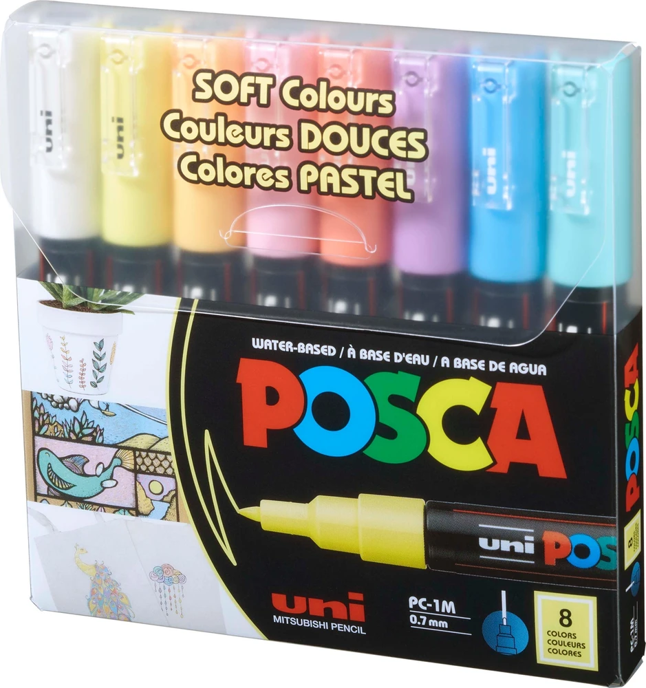 „Posca“ – PC1MC – „Extra Fine Bullet Tip“ rašiklis – švelnios spalvos, 8 vnt