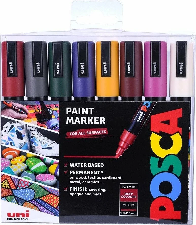 Posca - PC5M - Vidutinio galiuko rašiklis - Sodrios spalvos, 8 vnt.