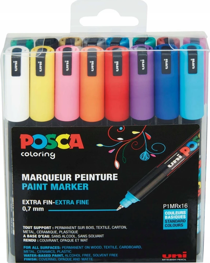 Dėlionė Posca - PC1MR - Ypač plonas rašiklis - Pagrindinės spalvos, 16 vnt.