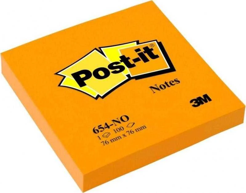 3M Lipnūs lapeliai Post-it Neon, 76 x 76 mm, 100 lapelių, oranžinė