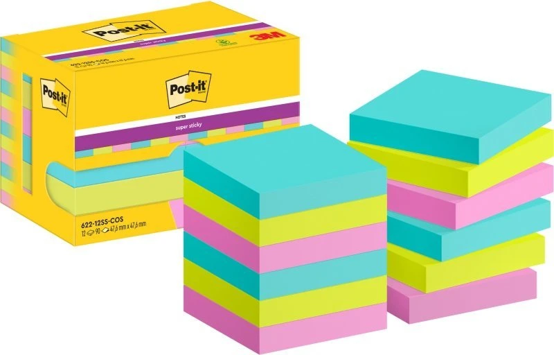 Lipnūs lapeliai3M Post-it® Super Sticky Cosmic, 47.6mmx47.6mm 12 vnt. po 90 lapelių