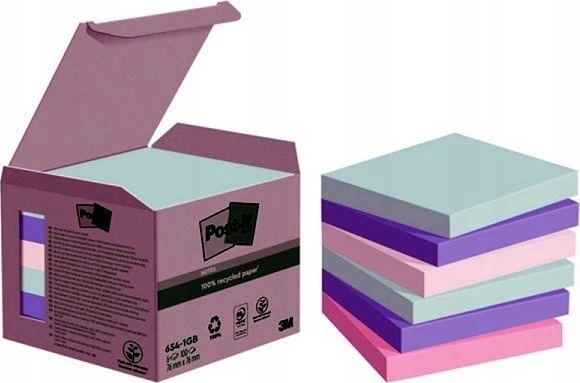 Lipnūs lapeliai 3M Post-it® Recycling Assorted 76mmx76mm 6vnt. po 100 lapelių