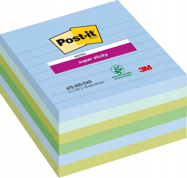 Post It 3M 3M Post-it® Super Sticky XL lapeliai, OASIS, linijuoti, 101x101 mm, 6x90 lapų.