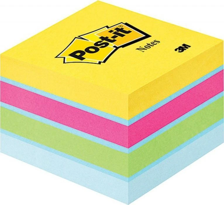 3M Lipnių lapelių kubas Post-it Mini Lemon, 51 x 51 mm, 400 lapelių, įvairios spalvos