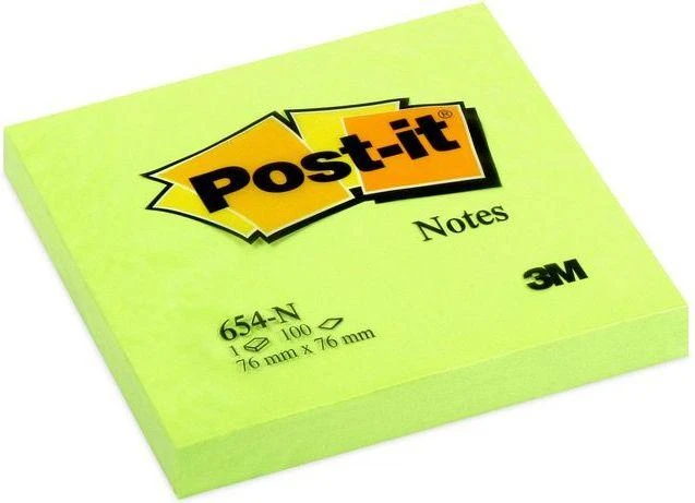 3M Lipnūs lapeliai Post-it Neon, 76 x 76 mm, 100 lapelių, žalia