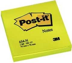 3M Lipnūs lapeliai Post-it Neon, 76 x 76 mm, 100 lapelių, geltona