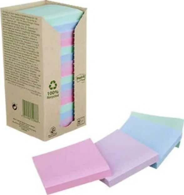 Post-it Ekologiški lipnūs lapeliai POST-IT® (654-1RPT), 76x76mm, 16x100 kortelės, pastelė