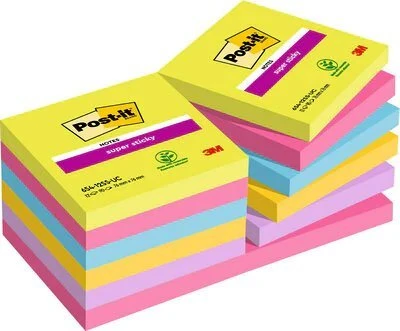 Post-it Super Sticky lapeliai, spalvotas 12 blokelių rinkinys