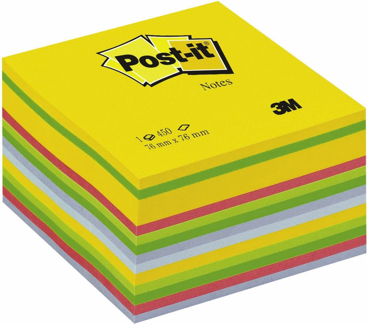 Post-it lipnūs lapeliai, spalvotas 450 lapelių kubas