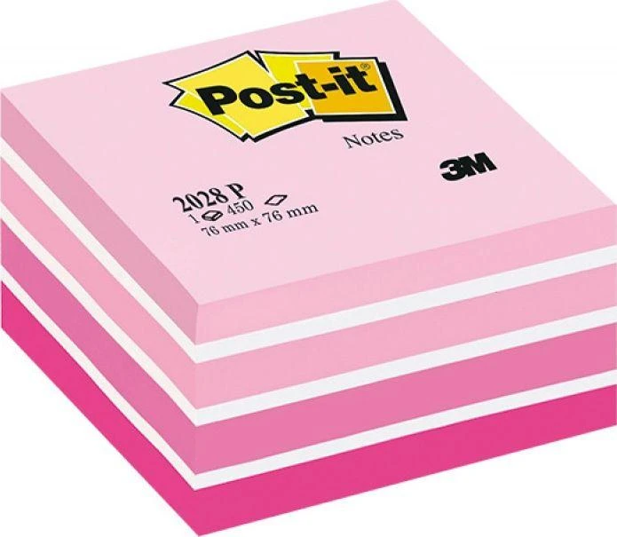 3M Lipnūs lapeliai POST-IT Akvarelė kubas, 76 x 76 mm, 450 lapelių, rožinės ir baltos spalvos derinys