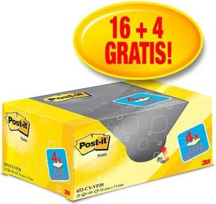 „Post-it“ lipnus padas 653CY-VP20 geltona 38x51mm, 20 vnt (3M0460)