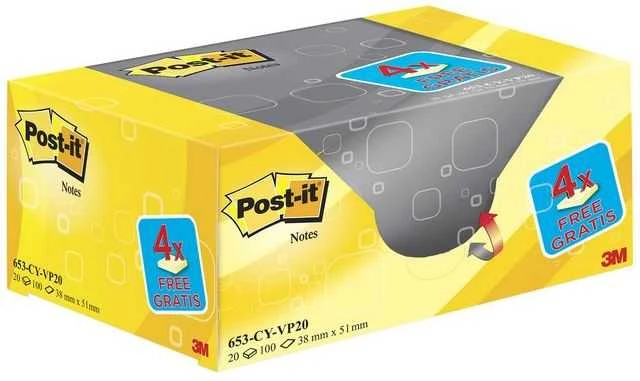 „Post-it“ lipnus padas 653CY-VP20 geltona 38x51mm, 20 vnt (3M0460)