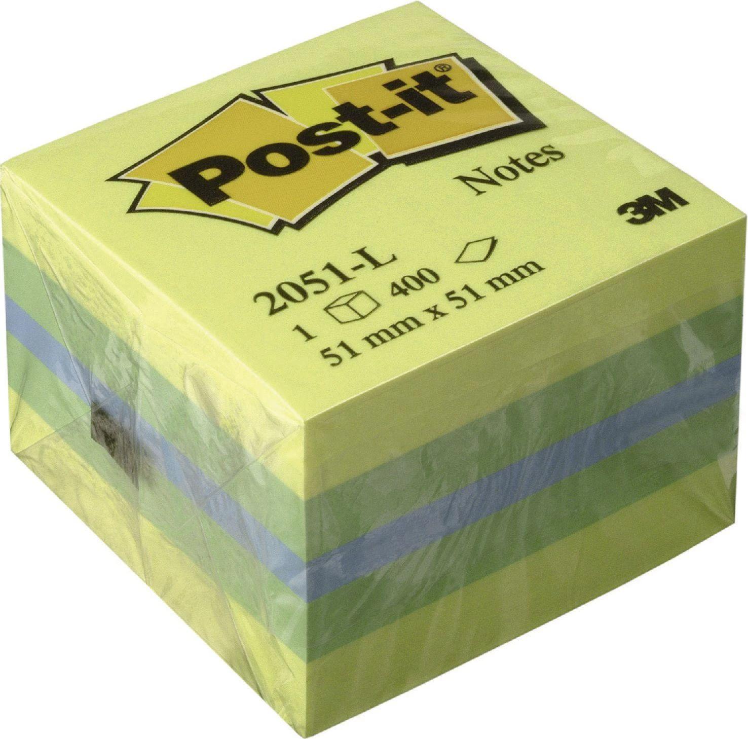 3M Lipnių lapelių kubas Post-it Mini Lemon, 51 x 51 mm, 400 lapelių, įvairios spalvos