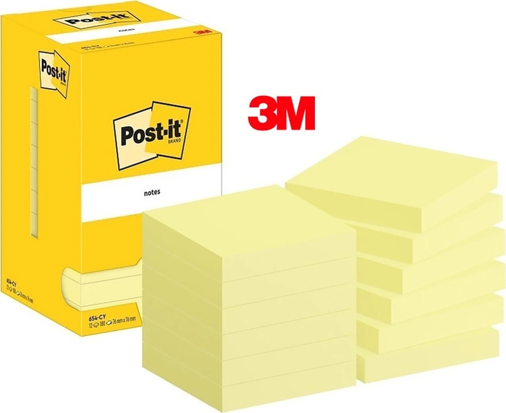 Lipnūs lapeliai užrašams 3M Post-it 76x76mm 12 vnt./pak., geltonos spalvos