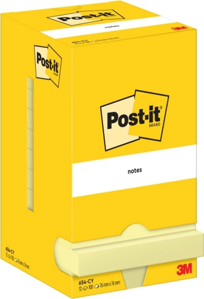 Lipnūs lapeliai užrašams 3M Post-it 76x76mm 12 vnt./pak., geltonos spalvos