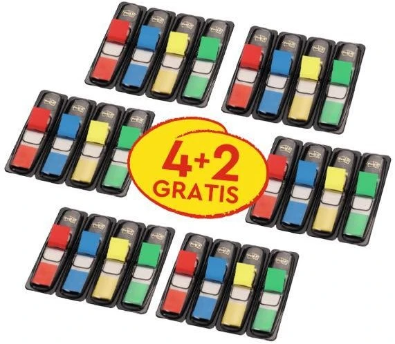 Post-it Reklaminis POST-IT® žymių rinkinys (683-4), PP, 11,9x43,2 mm, 4+2x35 kortelės, spalvų derinys, 2 NEMOKAMAI