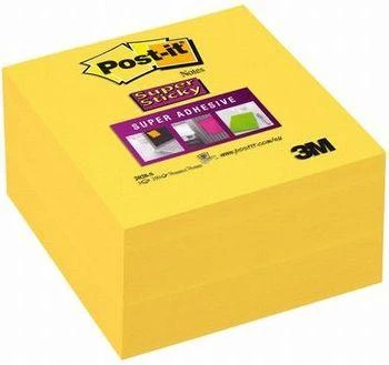 3M Lipnūs lapeliai Post-it Super sticky kubas, 76 x 76 mm, 350 lapelių, geltona