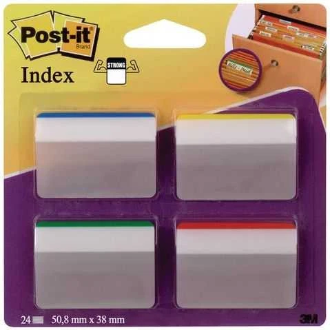 Indeksai 3M, Post-it, 50.8x38mm, spalvoti, plastikiniai, lenkti, kartotekiniams vokams (4x6) 0718-0