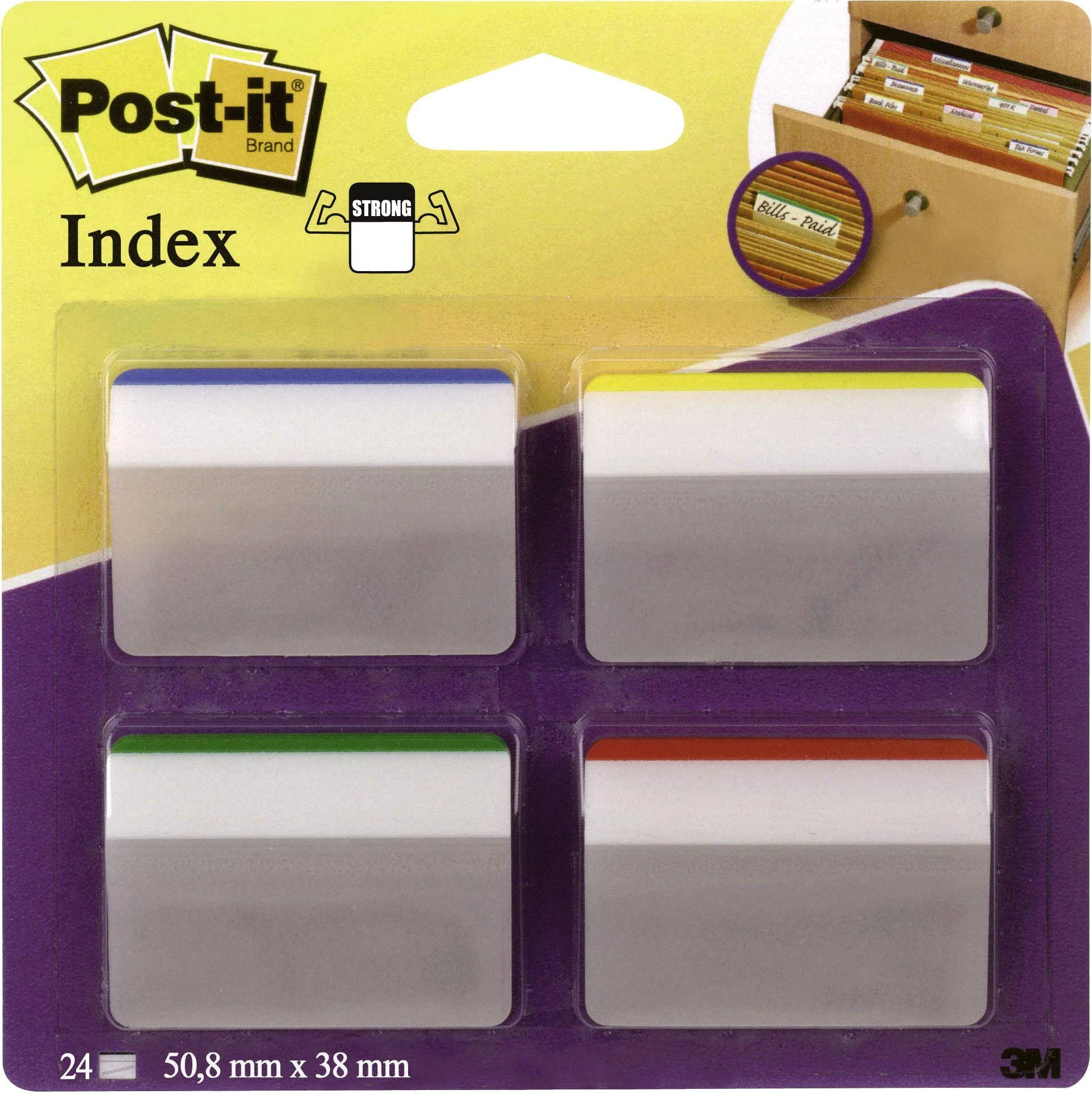 Lipnūs žymekliai Post-it, dideli, 24 lapeliai, 4 spalvos